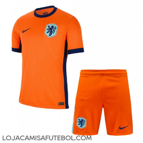 Camisa de Futebol Holanda Equipamento Principal Infantil Europeu 2024 Manga Curta (+ Calças curtas)